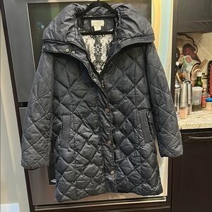St. John's Bay Black Puffer Jacket with Quilted Design and Hood‎